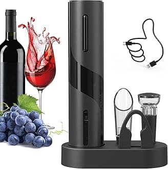 CIRCLE JOY Electric Wine Bottle Opener Set Rechargeable Wine Corkscrew Cordless Wine Opener Gift Set with Charging Base, Foil Cutter, Wine Aerator Pourer and Vacuum Wine Stopper, Black