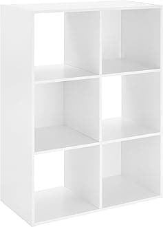 Whitmor 6 Cube Storage Organizer, 3 Tier Stackable MDF Wood Bookcase, Open Storage Display Bookshelf, Storage Cabinet for Living Room, Bedroom, Home, Office, 24" L x 11.7" W x 35.88" H, White