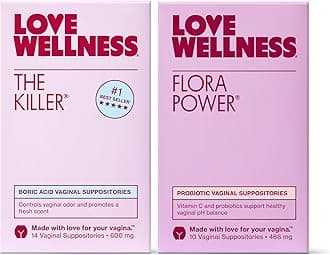 Love Wellness The Killer & Flora Power | Vaginal Suppository Duo with Boric Acid, Probiotics & Vitamin C | Supports pH Balance, Odor Control & Feminine Health | Fragrance-Free, Non-GMO & Paraben Free