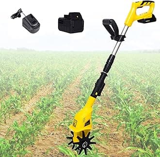 Electric Tiller,Cordless Garden Tiller Rotavator with Rechargeable Battery and Charger Tillage,Depth 17cm, Cultivated Land Width 10cm, Adjustable Cultivator for The Garden,Vegetable Plots,110V