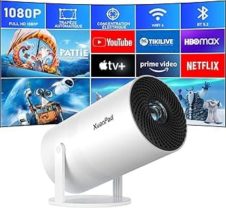 XuanPadElectric Focus Mini Projector Full HD 1080P for Android App, Portable With WiFi 6 and Bluetooth, Vertical Auto Correction, 180° Rotating Outdoor Film