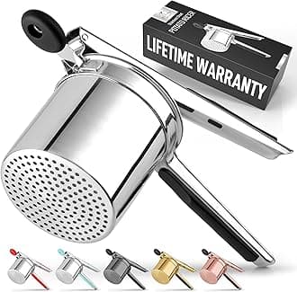 Large 13.5oz Potato Ricer - Stainless Steel Heavy Duty Kitchen Tool With Non-Slip Handle - Manual Masher for Mashed Potatoes & Press for Fruits, Carrots, Yams (Silver)