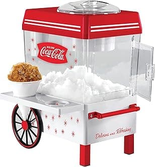 SCM550COKE Coca-Cola Countertop Snow Cone Maker Makes 20 ICY Treats, Includes 2 Reusable Plastic Cups & Ice Scoop – White/Red