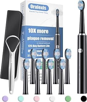 Electric Toothbrush for Adults and Kids, with 8 Brush Heads and Tongue Scraper, 2 Minute Smart Timer, One Fast Charge Last 120 Days, 40000 VPM Deep Clean, Sonic Travel Toothbrush - Black