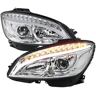SPEC-D TUNING Chrome LED Projector Headlights Compatible with 2008-2011 Mercedes Benz W204 C-Class, Left + Right Pair Headlamps Assembly