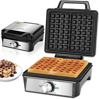 – Aigostar Professional Waffle Maker 1600W, Deep Fill Belgian Waffle Iron with Adjustable Temperature Control, Double-Sided Heating, Non-Stick Anti-Spill Plates, Easy Clean, Black - Savory