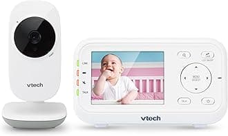 VTech Video Baby Monitor with 1000ft Long Range, Auto Night Vision, 2.8” Screen, 2-Way Audio Talk, Temperature Sensor, Power Saving Mode, Lullabies and Wall-mountable Camera with bracket, White