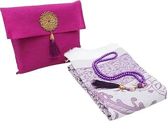 Prien Muslim Prayer Rug with Tasbih and Portable Bag, Muslim Gift for Women Men, Mubarak Islamic Box, Soft Mat Islam Gifts Set, Turkish Sajadah for Ramadan, Eid, Hajj, Travel, Pray (Purple)