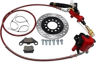 Hydraulic Rear Disc Brake Caliper System Pads Disk Rotor For 150cc 200cc 250cc Dirt Bike Quad ATV Gokart Go Kart Dune Buggy (RED)
