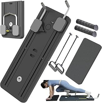 ExeractFit Pilates Reformer Machine Board Set Ab Roller Exercise Wheel Automatic Rebound Foldable Pilates Board Abdominal Exercise Equipment with Resistance Rope and Timer