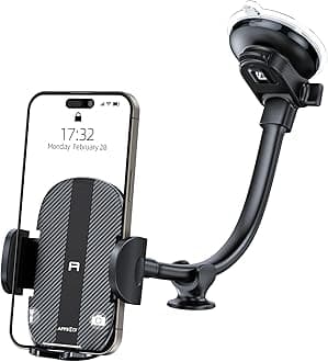 APPS2Car Car Phone Holder Dashboard Windshield Car Phone Mount Strong Suction Long Arm Phone Holder Mount for All iPhone Android Smartphone