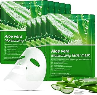 Aloe Vera Face Masks Skincare Soothing & Hydrating Face Masks Aloe Face Mask for Dry, Oily, Sensitive Skin, Aloe Sheet Masks for Sunburn Relief and After Sun Care, 10 Pack, Valentine's Day Gift