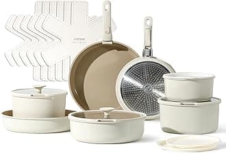 CAROTE21pcs Detachable Handle Pots and Pan Set, Ceramic Nonstick Induction Cookware, Removable Handle, RV Oven Safe Cookware, Beige