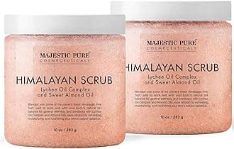 Majestic Pure Himalayan Salt Body Scrub with Lychee Oil, Exfoliating Salt Scrub to Exfoliate & Moisturize Skin, Deep Cleansing - 10 oz (Pack of 2)