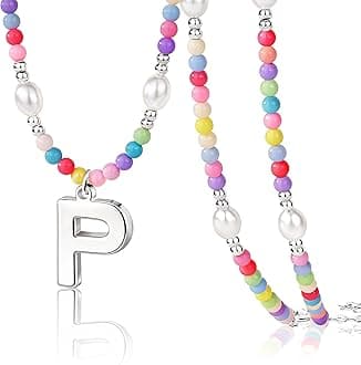 Colorful Initial Necklace for Girls – Trendy Dainty Beaded Choker with Letter Pendant, 14K Gold Plated, Cute Personalized Jewelry Gift for Kids, Teens, Women, Birthday, Christmas, Lockets