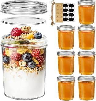 470 ml Preserving Jars with Screw Lids Pack of 8 Clear Glass Labels Jam Jars Perfect for Homemade Spices, Jelly, Jam Fermentation Jar Mason Jar with Lid