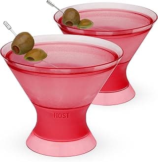 HOST Freeze Insulated Martini Cooling Cups, Plastic Freezer Gel Chiller Double Wall Stemless Cocktail Glass Set of 2, 9oz Punch Pink, Set of 1