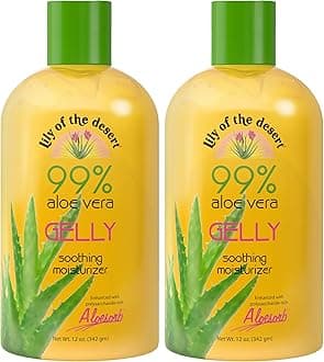 Lily Of The Desert Gelly Moisturizer - 99% Organic Aloe Vera Gel for Skin, After Sun Care with Aloe, Vitamin E Oil, and Vitamin C for Sunburn Relief, 12 Fl Oz (Pack of 2)