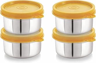 STEELLOCK Stainless Steel Airtight Container | Leak Proof Container/Storage/Lunch Box with Lid | BPA Free, Durable & Rust-Proof | SL-11-set of 4, 120ml each, Yellow