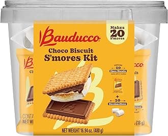 Bauducco Choco Biscuit S’mores Kit – Individually Wrapped Packs with Chocolate Biscuits and Marshmallows for Easy S’mores Making, 16.94 oz (Pack of 20)