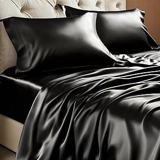 BEDELITE Satin Sheets Twin Size Bed Set, Luxury Soft Black Silky Sheets for Hair and Skin, Similar to Silk Bed Sheets Set 3 Pieces with 1 Deep Pocket Fitted Sheet, 1 Flat Sheet, and 1 Pillowcase