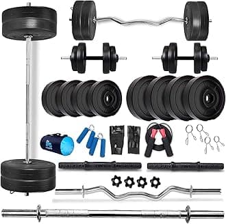 BodyFit Stainless Steel (16Kg-100Kg) Weight Plates Home Gym Dumbell Set, Dumbbell Fitness Exercise Gym Set Kit. (46 Kg Weight Set), Black