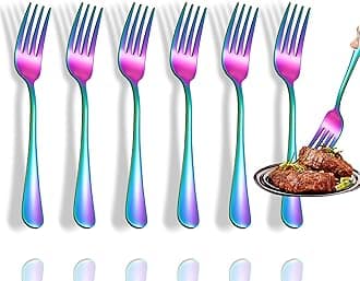 Rainbow Forks,Set of 6 Top Food Grade Stainless Steel Forks Silverware Set, Table Flatware,8 Inches, Mirror Polished & Dishwasher Safe, New Apartment Essentials