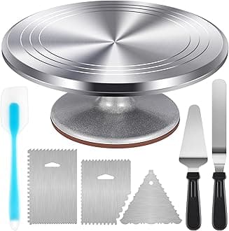 Kootek Aluminium Cake Turntable Set, Baking Tools with Revolving 12" Cake Stand for Decorating, 12.7" Offset Spatula, 3 Stainless Steel Frosting Icing Smoother, Cake Serve Cake Decorating Kit Supplies