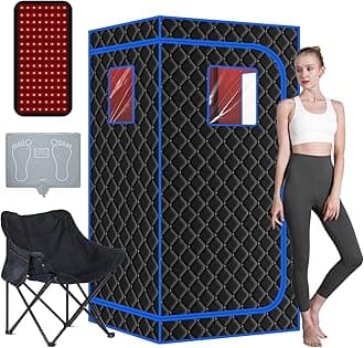 Portable Full Size Infrared Sauna for Home| One Person Spa Tent with Red Light| Personal Indoor Saunas with 660nm Red Light Therapy Lamp| Separate Heating Foot Pad and Reinforced Chair for Relaxation