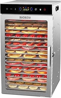 - SUCISENI Food Dehydrator Machine 1000W 18 Trays Stainless Steel Commercial Food Dehydrated Dryer with 24H Timer Touch-Control LED Display, Compact Size for Home Jerky Herbs Meat Beef Fruit Vegetables