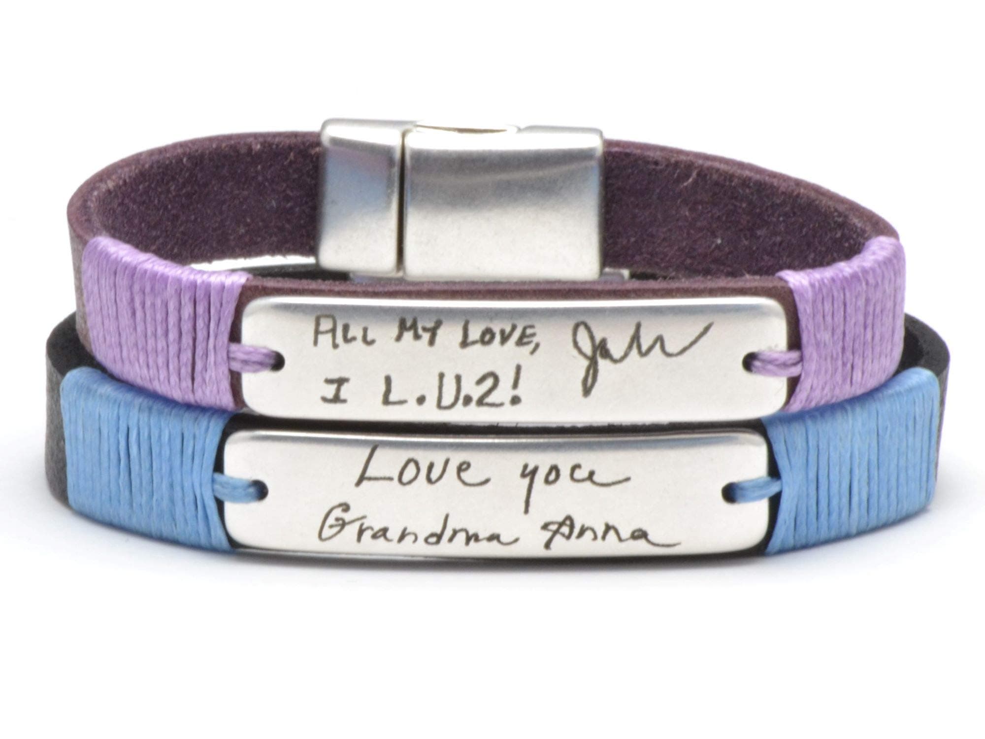 actual handwriting leather bracelet