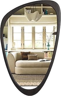 Asymmetrical Mirror, Irregular Wall Mirror, Wall Mirrors Decorative for Bedroom Living Room Entryway Hall, Wood Mirror for mid Century Modern Decor 30" H x 19" W, Black