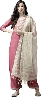INDO ERA Women's Cotton Yoke Design Straight Kurta Pant with Dupatta Set
