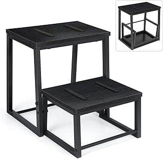 LIANTRAL 2 Step Stools for Adults & Kids, Heavy Duty 2-in-1 Stepping Stools Adjustable Retractable Wooden Stool, Metal Frame, Non-Slip Bedside Foot Stool, for Bed, Kitchen, Bathroom, RV Step - Black