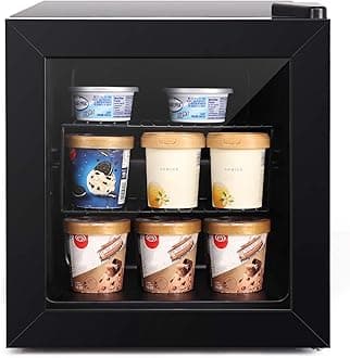 Northair Compact Mini Freezer with Glass Display Door - 1.1 Cu Ft with 2 Removable Shelves - Quiet Upright Freezer - 7 Temperature Settings - Black