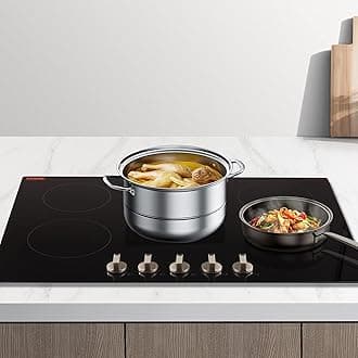 VEVOR SK-92IHA36CK04 9200W Electric Countertop Burner Knob Control Stove, Built-in Induction Cooktop with 12 Temperature Settings, Glass Surface, Auto Shut-Off, 36in 5 Burners/220V, Black