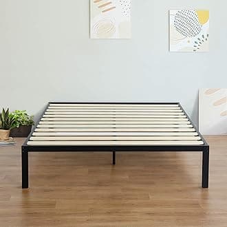 Olee Sleep 14 Inch Modern Metal Platform Bed Frame, Wood Slat Anti-Slip Support, Headboard Compatible Steel Mattress Foundation, No Box Spring Needed, Black, King Size