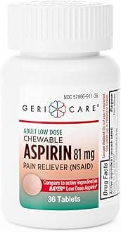 GeriCare Low Dose Adult Chewable Aspirin 81mg, Pain Reliever, Fever Reducer, 36 Count (Pack of 2)