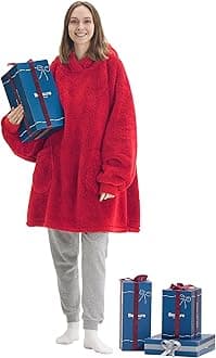 Bedsure Wearable Blanket Hoodie Mothers Day Gifts for Women, Warm Cozy Hoodie Blanket Sweatshirt for Adult Women Men, Red
