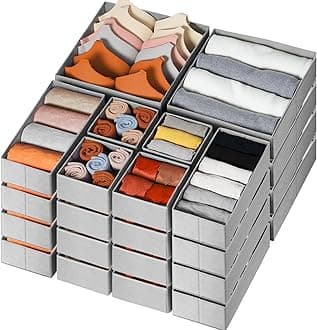 Drawer Organizer Clothes 24 Pack, Fabric Closet Organizers and Storage Bins for Underwear Sock, Odorless Dresser Drawer Dividers for Baby Nursery Organization (Grey)