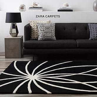 ZARACARPETS Solid Plain Exported Quality Hand Made Carpets and Rug Size 4x4 Round Diameter(4 by 4 Round) Black Web