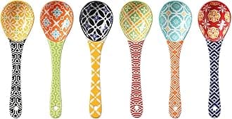 Metahom Ceramic Small Serving Spoons, Colorful Soup Spoon Set for Cereal, Yogurt, Dips, Ice Cream, Ramen, Dishwasher & Microwave Safe, Cute Decorative Spoon Set of 6