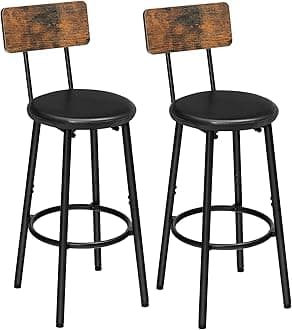 Round Bar Stools, Round High Bar Chairs Set of 2 with Back, Kitchen Counter Height Stools for Kitchen Island, Dining Room, High Stool Chairs with Footrest, Rustic Brown and Black EBF31BY01G2