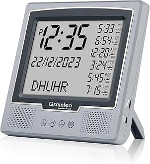 Digital Azan Clock for USA QS-226- Athan Wall Clock- Islamic Prayer Time Clock for Home/Office/Mosque - Ramadan and Eid Gifts - Grey