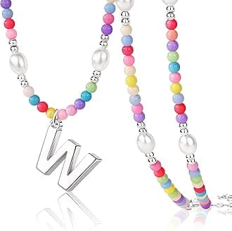 Colorful Initial Necklace for Girls – Trendy Dainty Beaded Choker with Letter Pendant, 14K Gold Plated, Cute Personalized Jewelry Gift for Kids, Teens, Women, Birthday, Christmas, Lockets