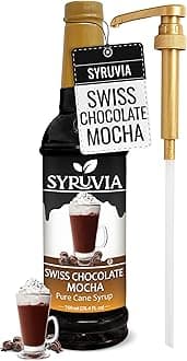 Swiss Chocolate Mocha Syrup - 25.4 fl oz Premium Coffee Flavoring Syrup - Kosher Coffee Syrups, Gluten Free, No Coloring, Perfect for Drinks, Soda, Shakes, Desserts, and More With Pump