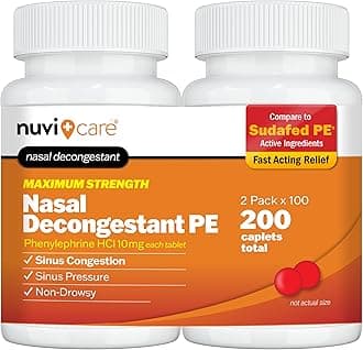 NUVICARE Max Strength PE Phenylephrine HCl 10mg Non Drowsy Nasal Decongestant - Allergy Sinus Congestion Relief Compare to Sudafad PE Decongestant Tablets - Sinus Decongestants for Adults (2 Pack)