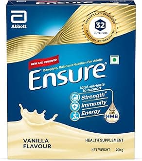 Ensure Complete, Balanced Nutrition Drink For Adults 200g, Vanilla Flavour, Now With A Special Ingredient HMB And 32 Essential Nutrients To Help Build & Protect Muscle Strength