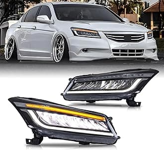 HCMOTIONZ LED Headlights Assembly For Honda Accord 2008 2009 2010 2011 2012 8th Gen 4-Dr Sedan Head Lamps With DRL Start-up Animation with blue & Sequential Turn Signal…