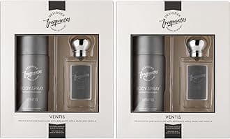 Designer Fragrances Ventus Male Twin Gift Set - Includes 2 x 150ml Body Spray Deodorant Cans, 2 x 50 ml Men’s Eau De Parfum Aftershave Sprays - For Instant Freshness on The Go - Long Lasting Smells